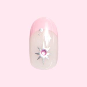 Bubblegum French with Metallic Stars - Press On | Short | Round