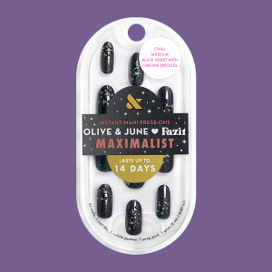 Black Velvet with Chrome Speckles - Press-On | Medium | Oval