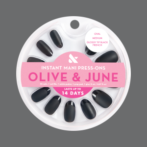 Glossy Tip Black French - Press-On | Medium | Oval